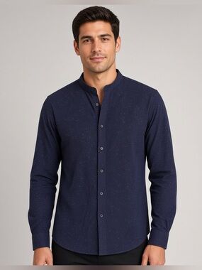 Scotch & Soda Shirt M Navy Speckled Mandarin Collar Dark Academia Gorpcore Indie